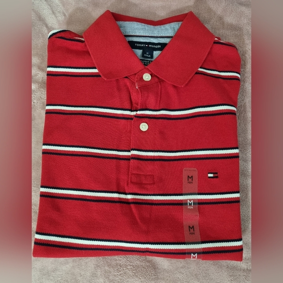 Tommy Hilfiger Men's, short sleeve polo shirt red, white and black stripe Size M - Picture 4 of 8